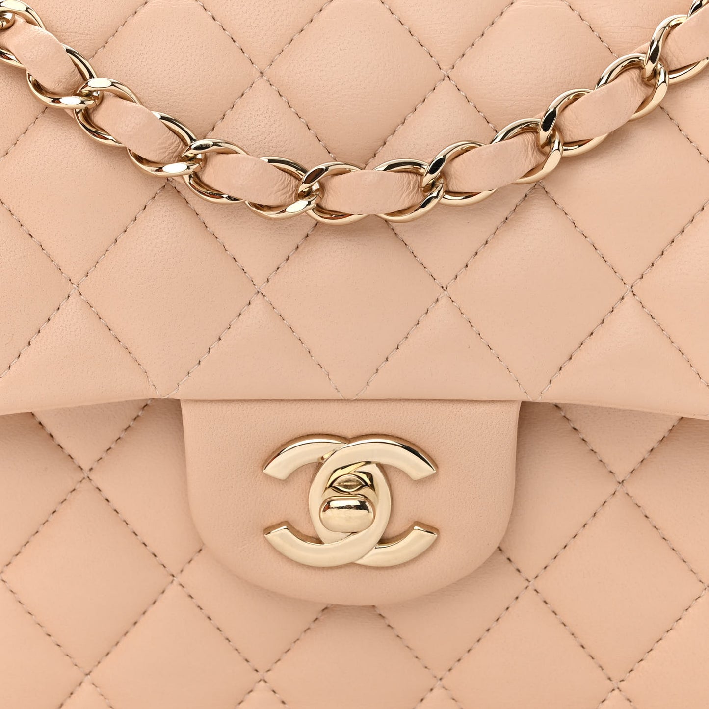 Lambskin Quilted Small Double Flap Beige
