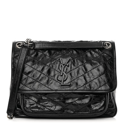 Saint Laurent Crinkled Calfskin Matelasse Monogram Medium Niki Chain Satchel Black 1 of 11
