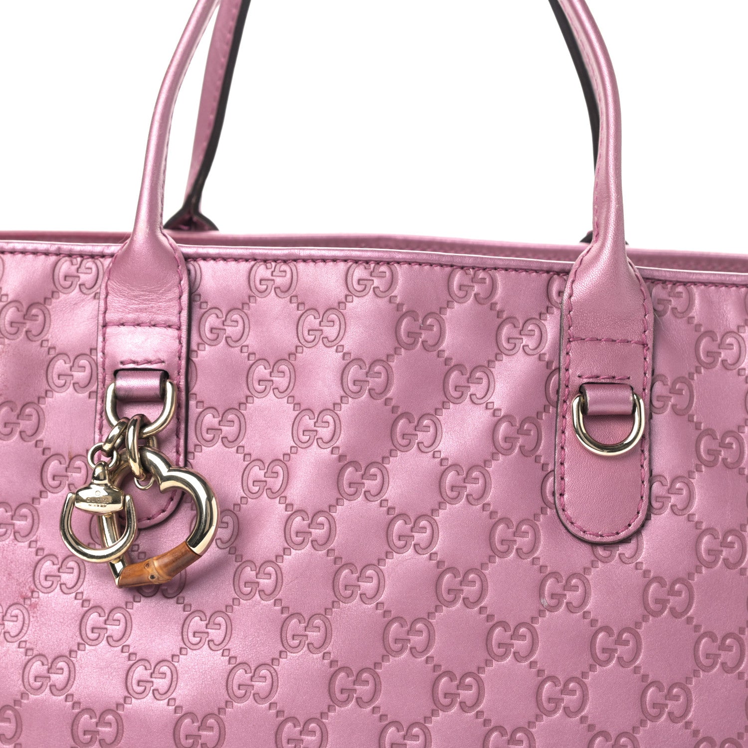Gucci Metallic Soft Guccissima Large Heart Bit Charm Top Handle Tote Fresia Rose 9 of 22