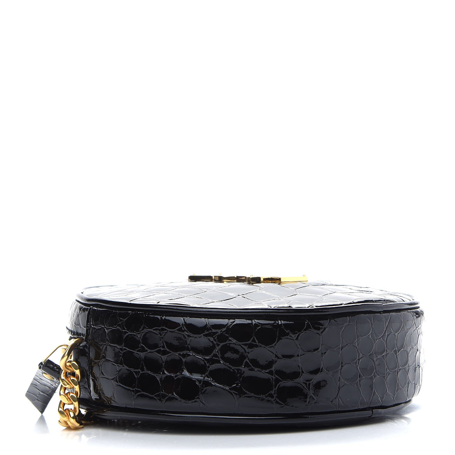 Saint Laurent Patent Crocodile Embossed Round Vinyle Camera Bag Black 4 of 10