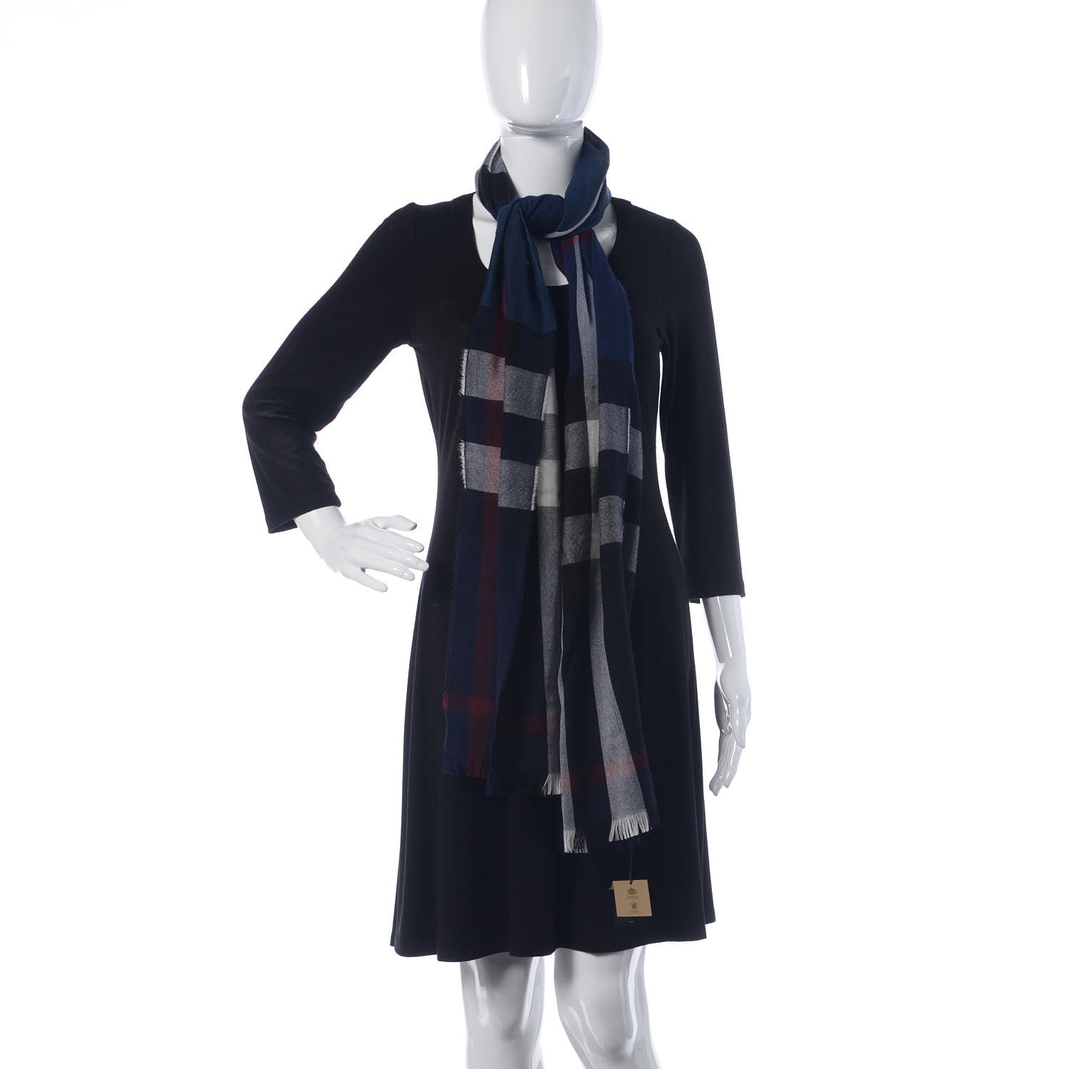 Burberry Wool Cashmere Check Lightweight Scarf Navy 2 of 5