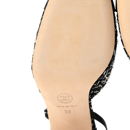 Chanel Tweed Grosgrain Cap Toe CC Slingback Pumps 36 Black White 10 of 11