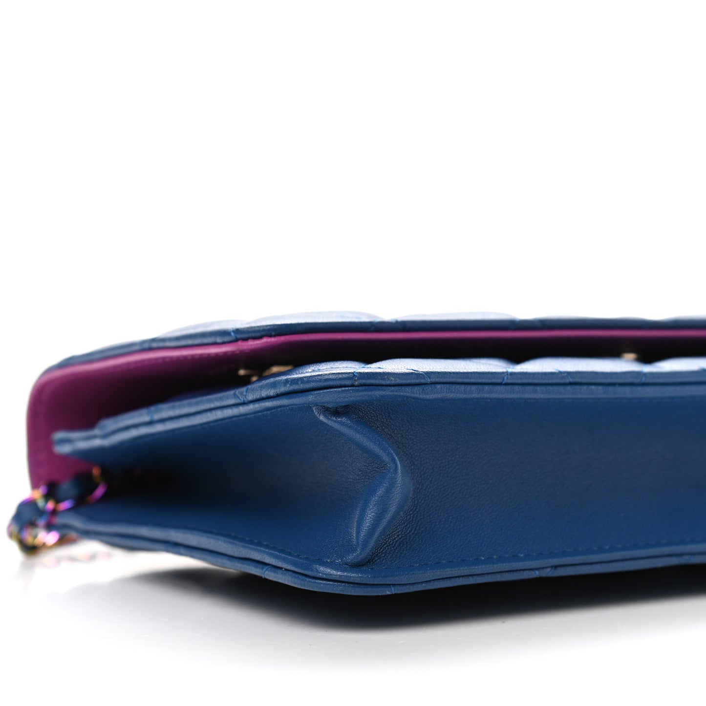 Lambskin Quilted Wallet On Chain WOC Dark Blue Pink