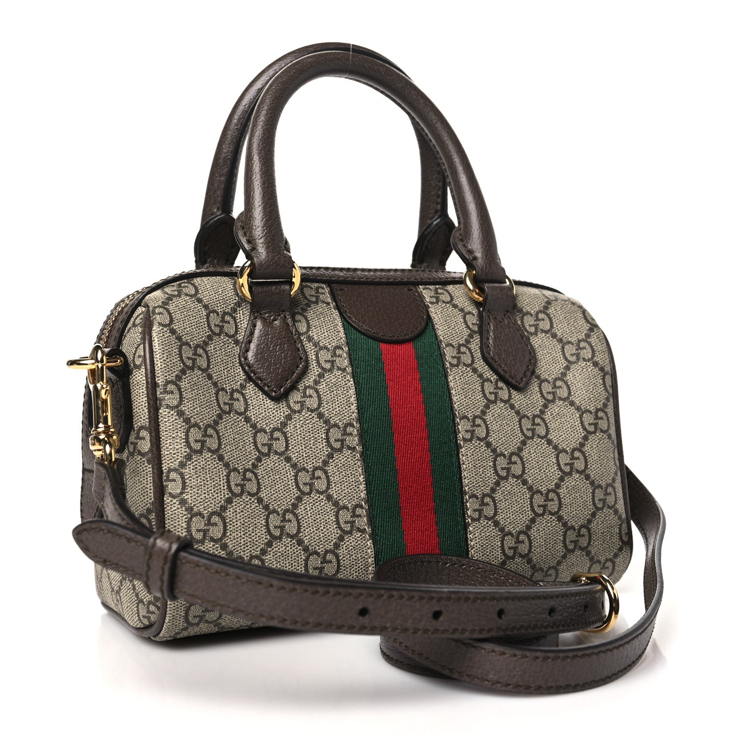 Gucci GG Supreme Monogram Textured Dollar Calfskin Web Mini Ophidia Top Handle Bag Beige Ebony New Acero 3 of 10