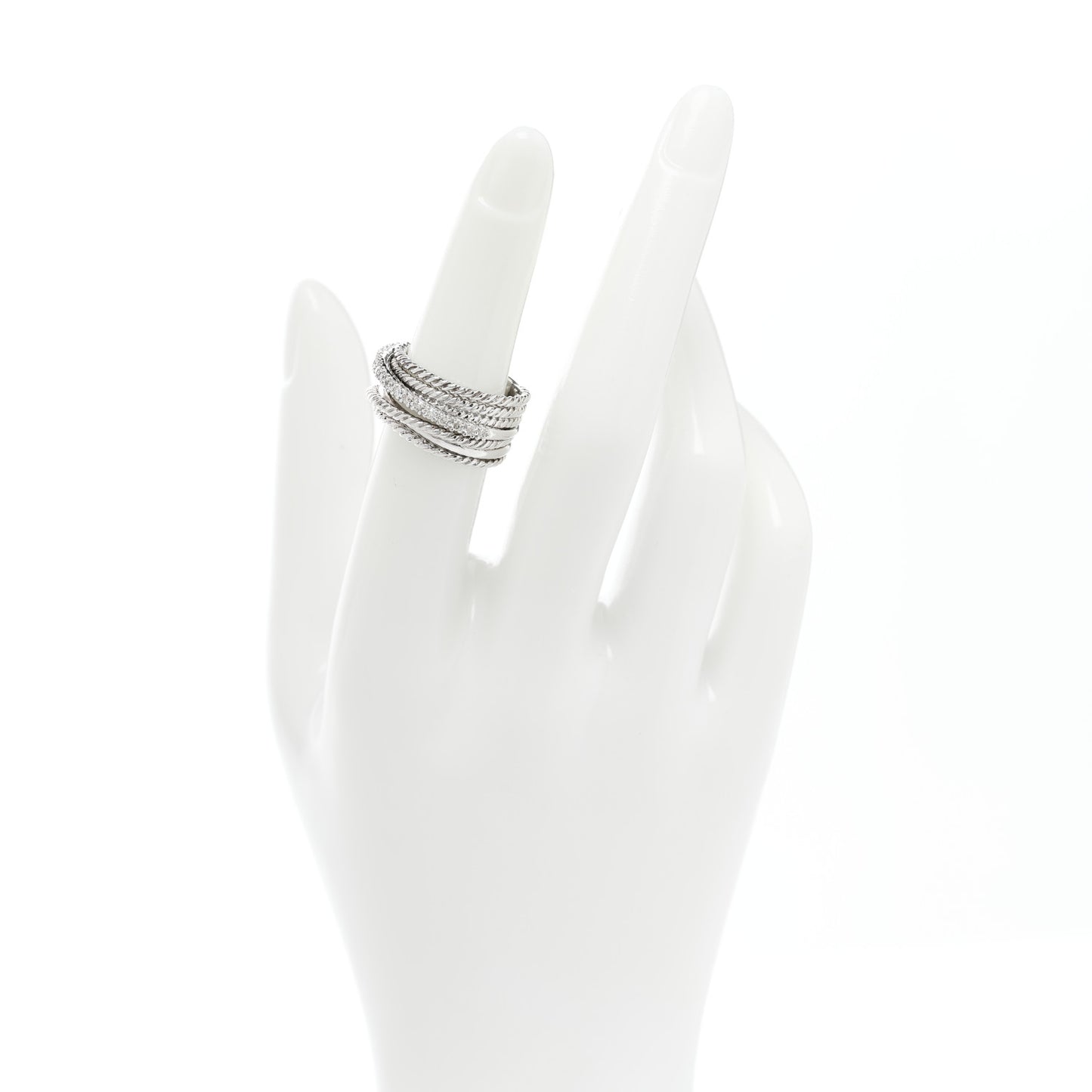 Sterling Silver 14K White Gold Diamond 11mm Wide Crossover Cable Ring 51 5.75