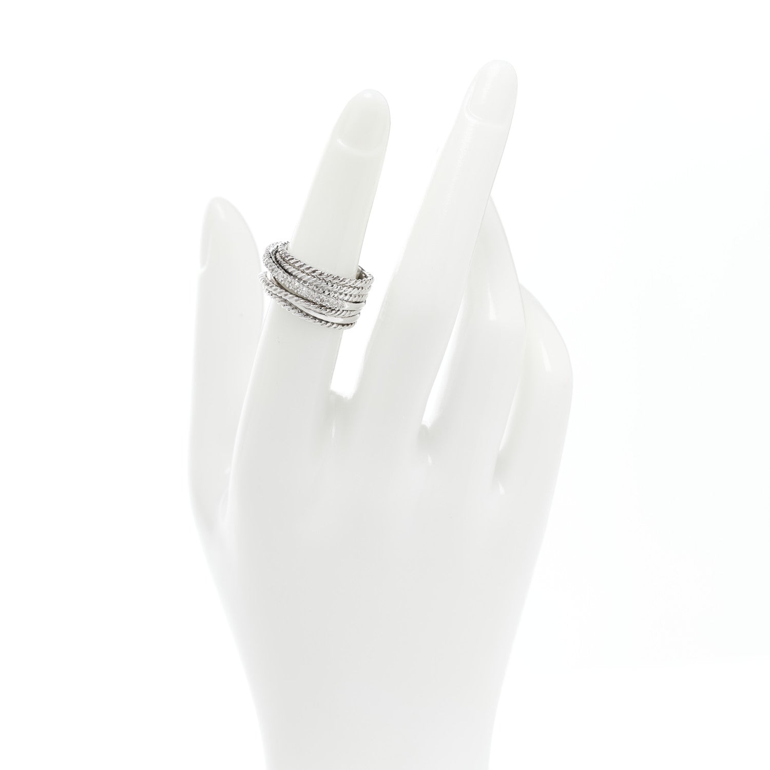 David Yurman Sterling Silver 14K White Gold Diamond 11mm Wide Crossover Cable Ring 51 5.75 2 of 4