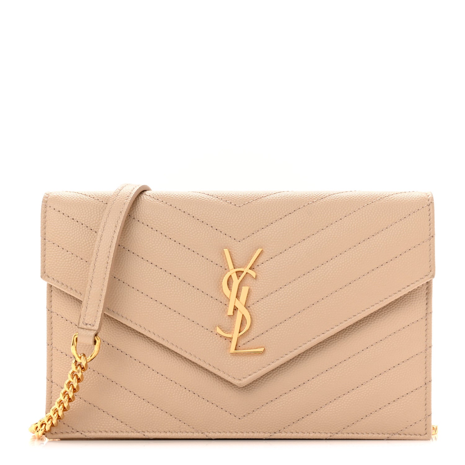 Saint Laurent Grain De Poudre Matelasse Chevron Monogram Envelope Chain Wallet Nude Powder 1 of 12