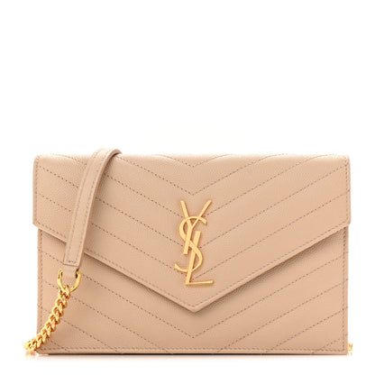 Saint Laurent Grain De Poudre Matelasse Chevron Monogram Envelope Chain Wallet Nude Powder 1 of 12