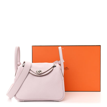 Hermes Taurillon Clemence Verso Mini Lindy 20 Mauve Pale Mushroom 11 of 11