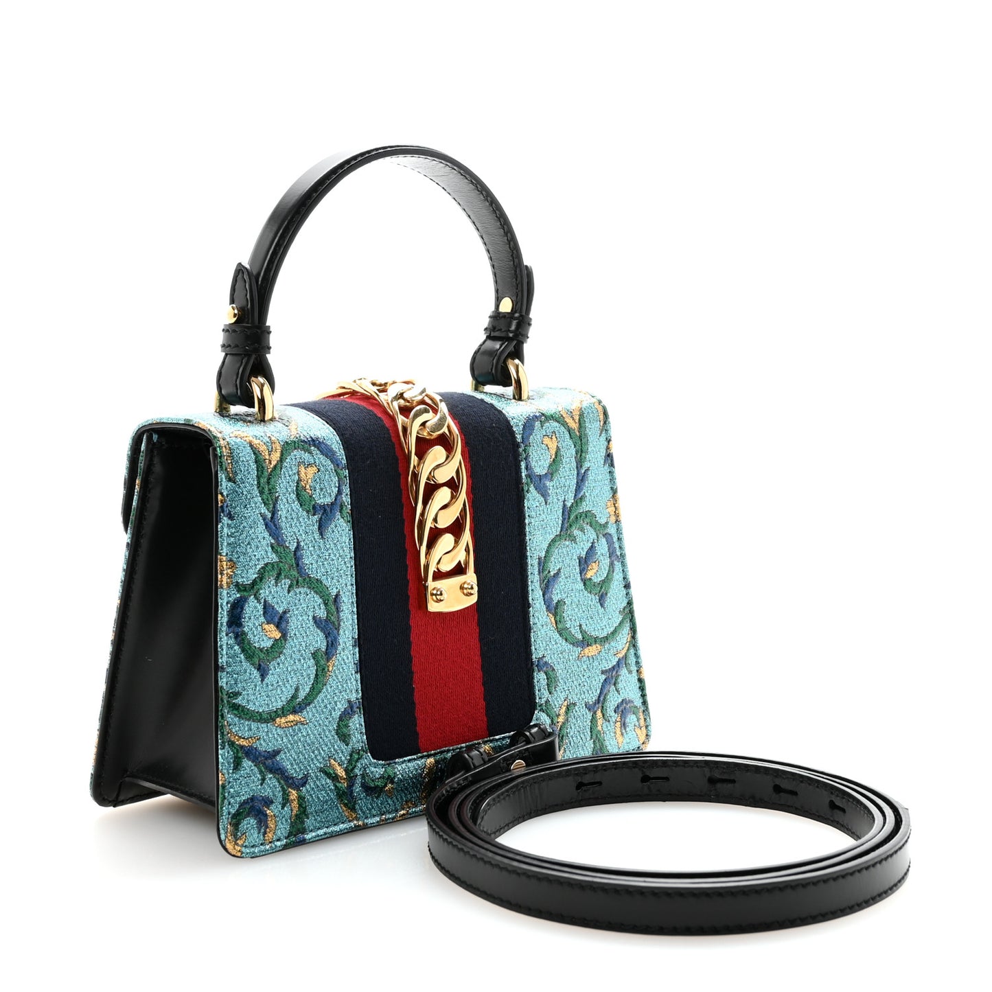 Iridescent Brocade Mini Sylvie Top Handle Bag Azure