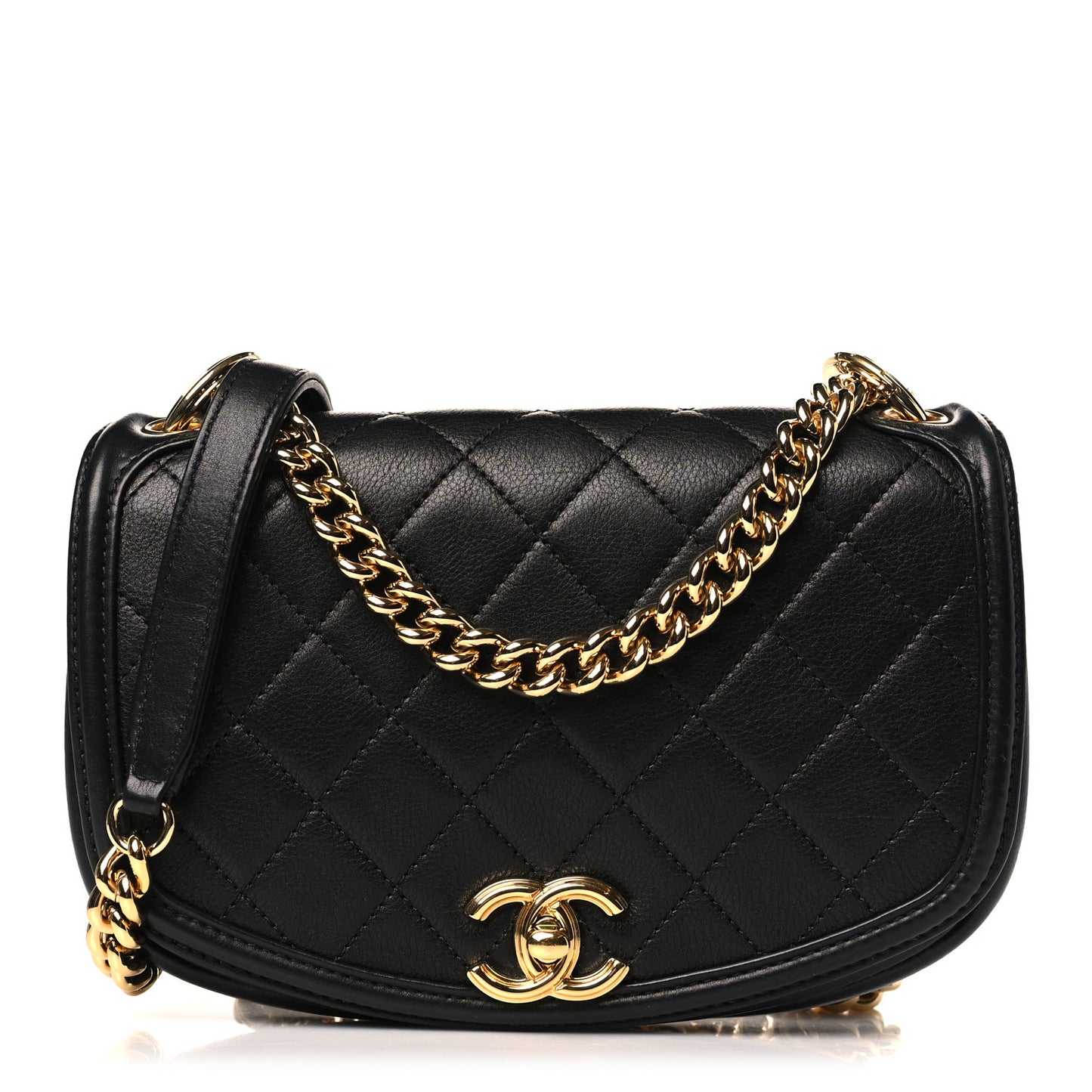 Calfskin Quilted Small Underline Flap Black