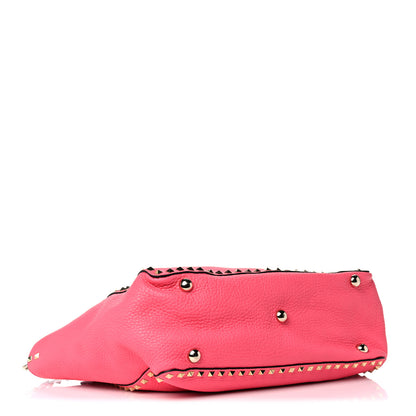 Valentino Garavani Pebbled Calfskin Medium Rockstud Tote Fuxia Fluo 4 of 16
