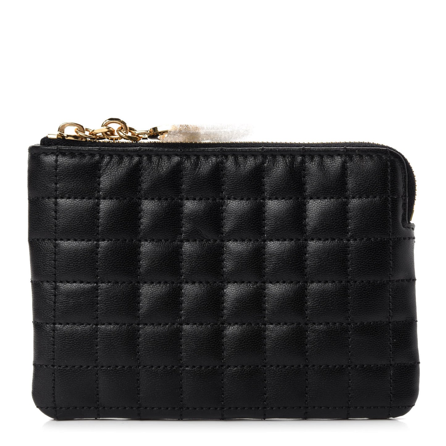 Calfskin Quilted C Charm Coin Card Pouch Black