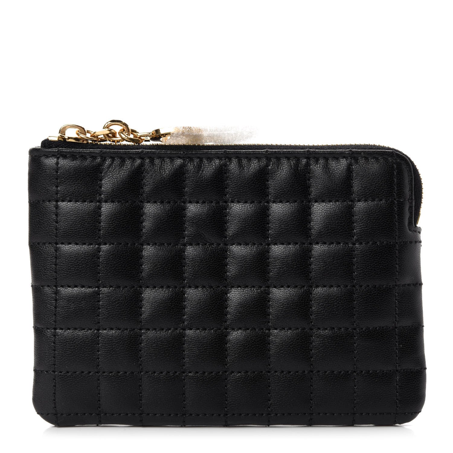 Celine Calfskin Quilted C Charm Coin Card Pouch Black 1 of 8