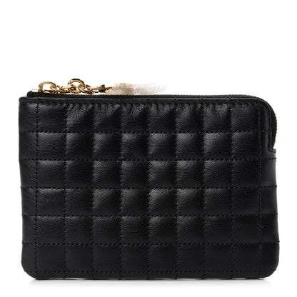 Celine Calfskin Quilted C Charm Coin Card Pouch Black 1 of 8