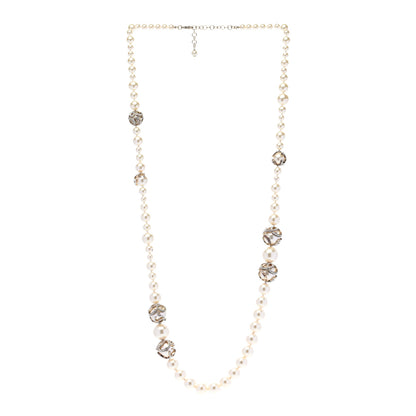 Chanel Pearl Crystal CC Long Necklace Gold Pearly White 3 of 6