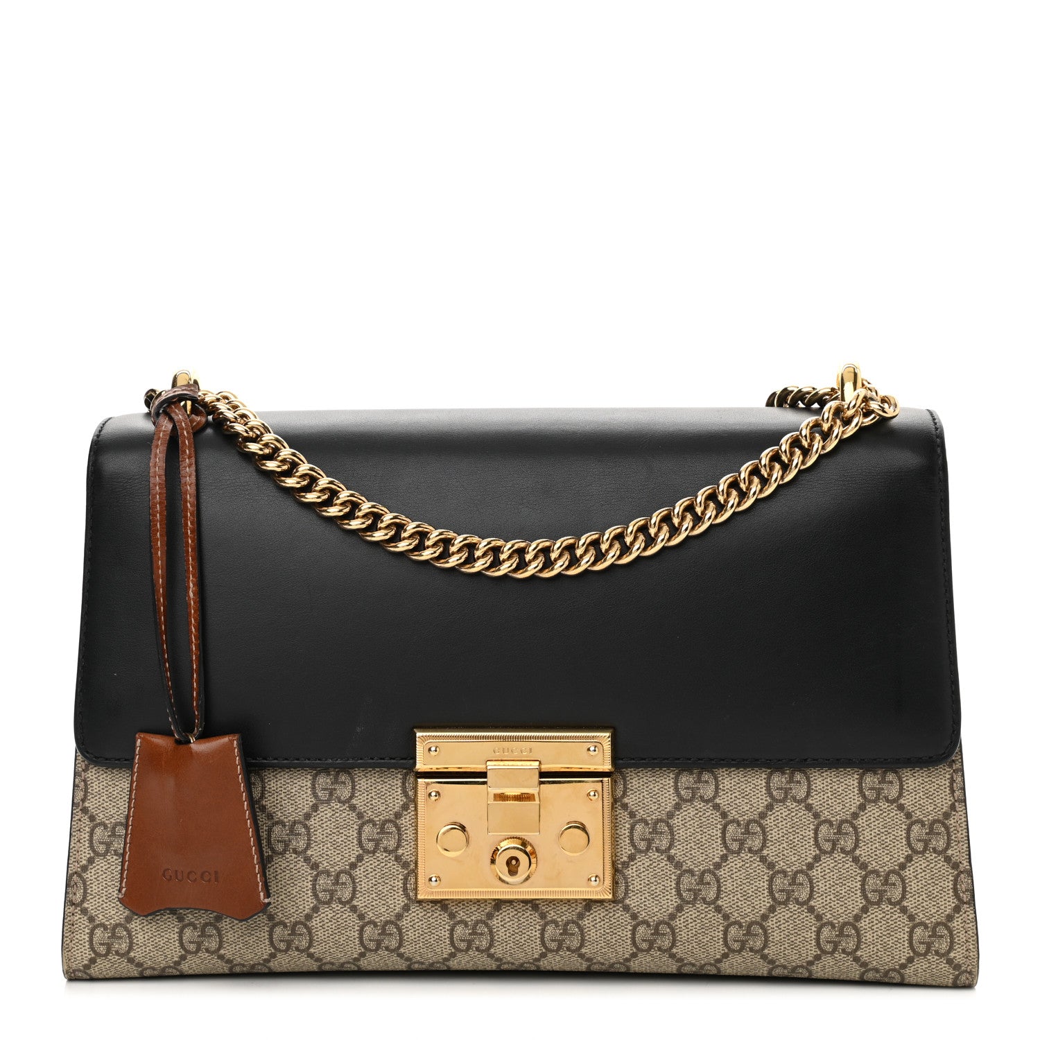 Gucci GG Supreme Monogram Calfskin Medium Padlock Shoulder Bag Beige Black Cuir 1 of 16