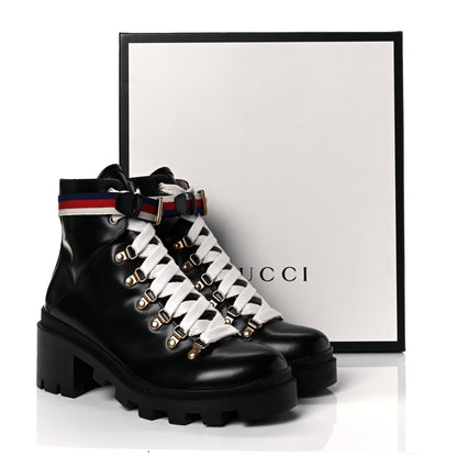 Gucci Calfskin Sylvie Web Lace Up Combat Boots 38.5 Black 8 of 8