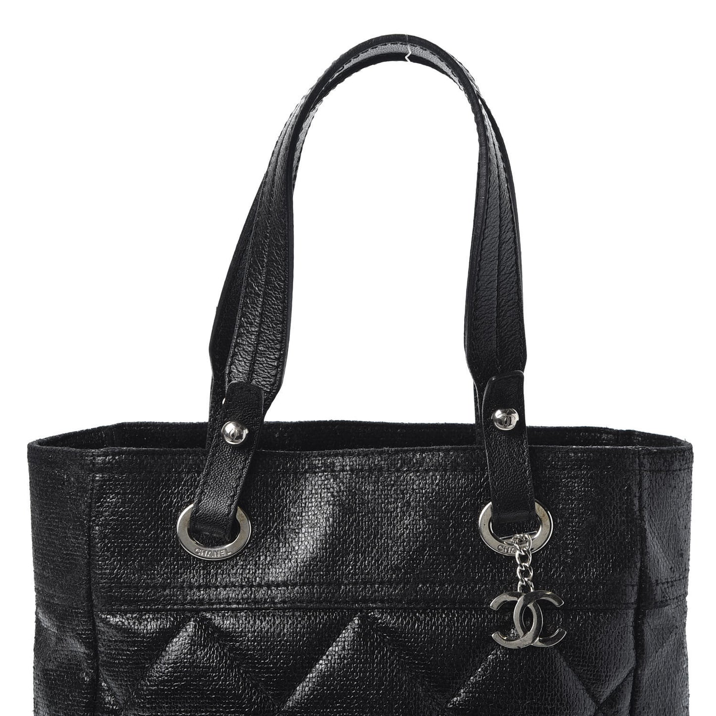 Coated Canvas Quilted Small Paris Biarritz Tote Black