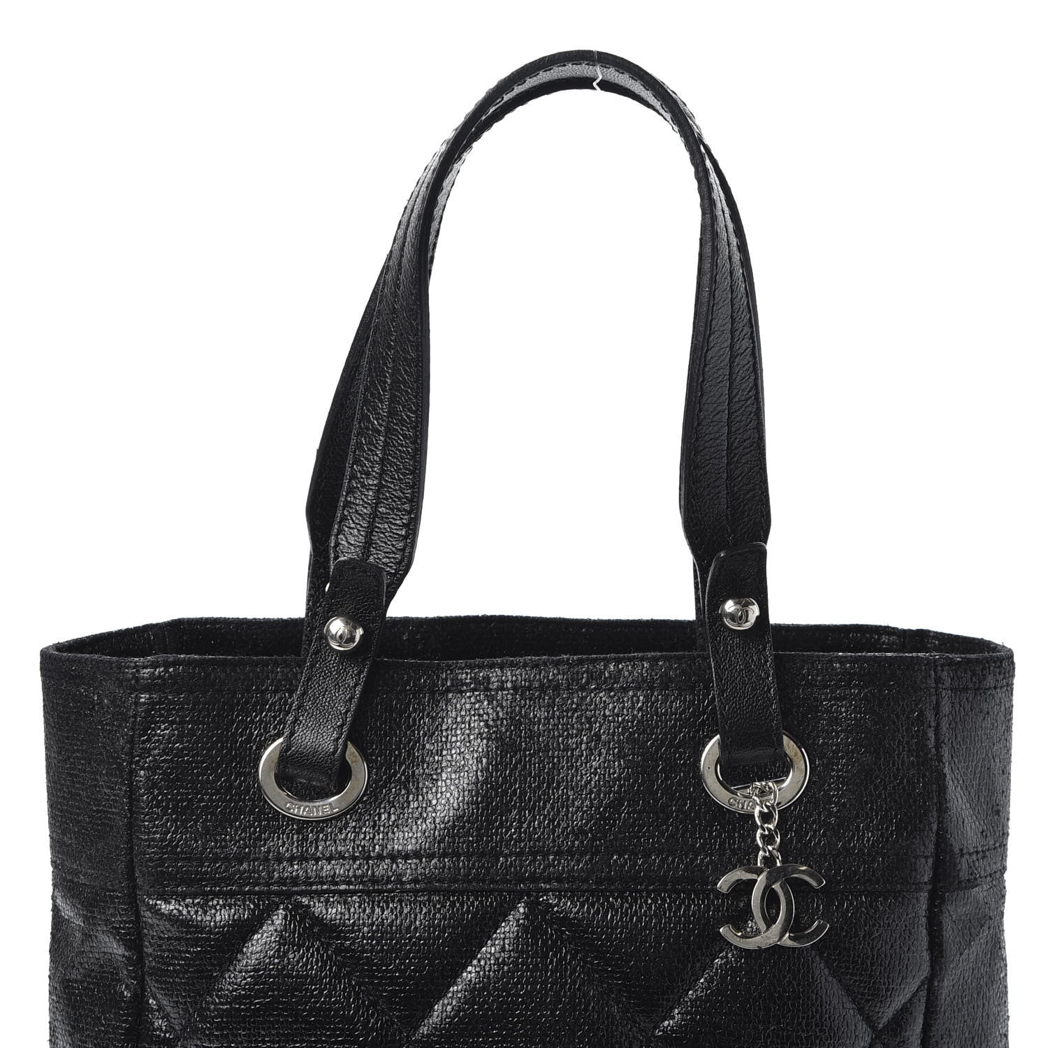 Chanel Coated Canvas Quilted Small Paris Biarritz Tote Black 10 of 10