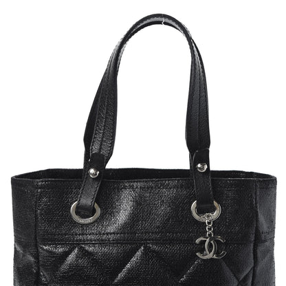 Chanel Coated Canvas Quilted Small Paris Biarritz Tote Black 10 of 10