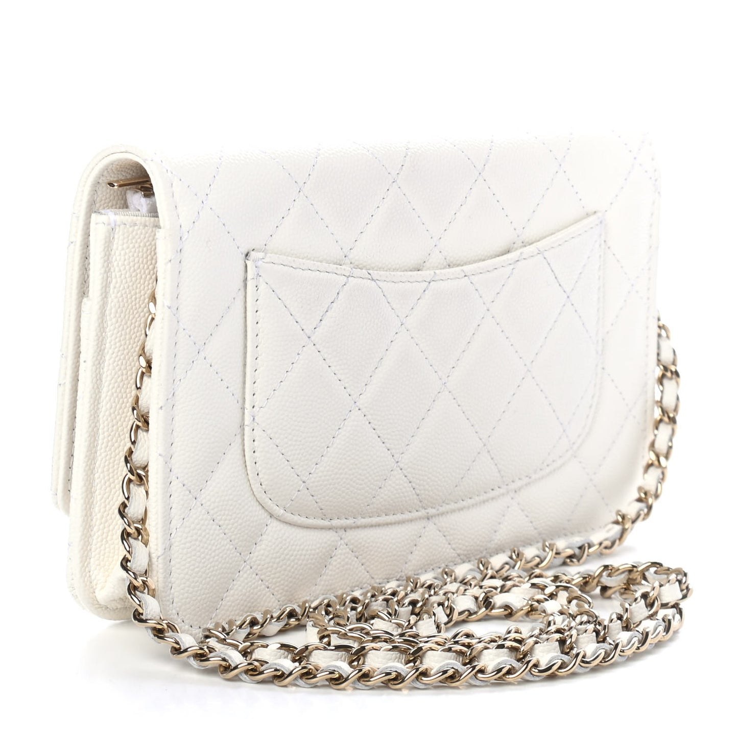 Caviar Quilted Wallet On Chain WOC White