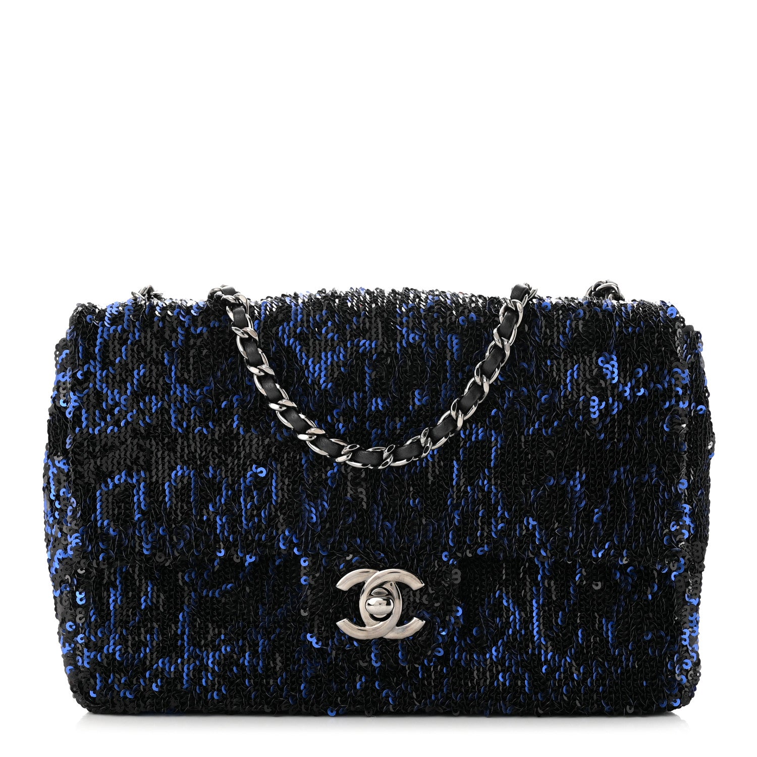 Chanel Sequin Logo Mini Rectangular Flap Black Blue 1 of 11