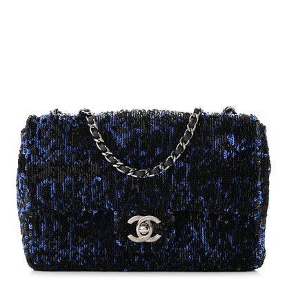 Chanel Sequin Logo Mini Rectangular Flap Black Blue 1 of 11