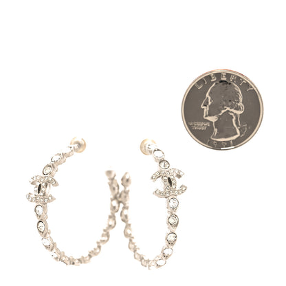 Chanel Metal Crystal CC Hoop Earrings Silver 2 of 4