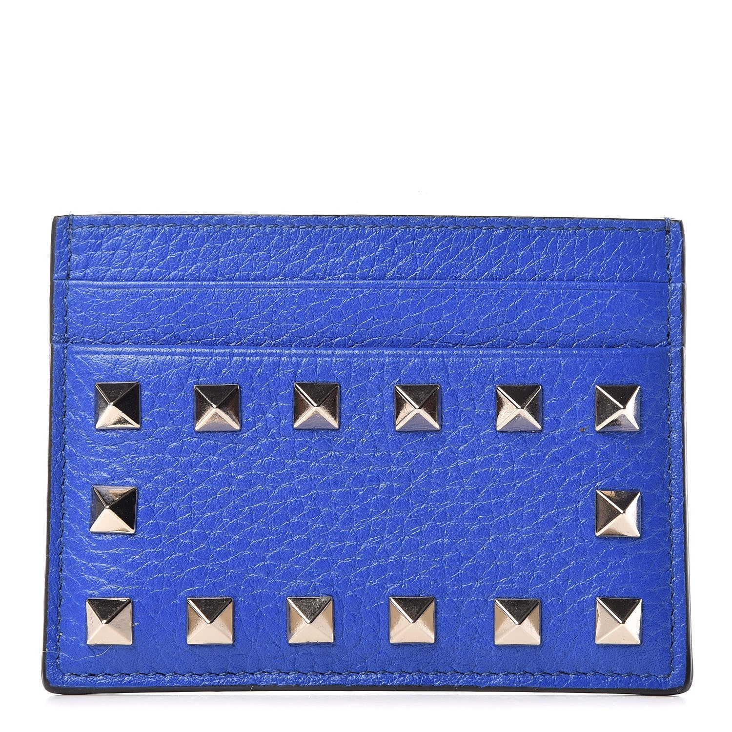 Valentino Garavani Pebbled Calfskin Rockstud Card Holder Acid Blue 1 of 9