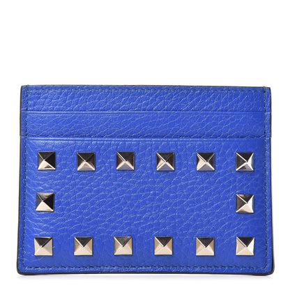 Valentino Garavani Pebbled Calfskin Rockstud Card Holder Acid Blue 1 of 9