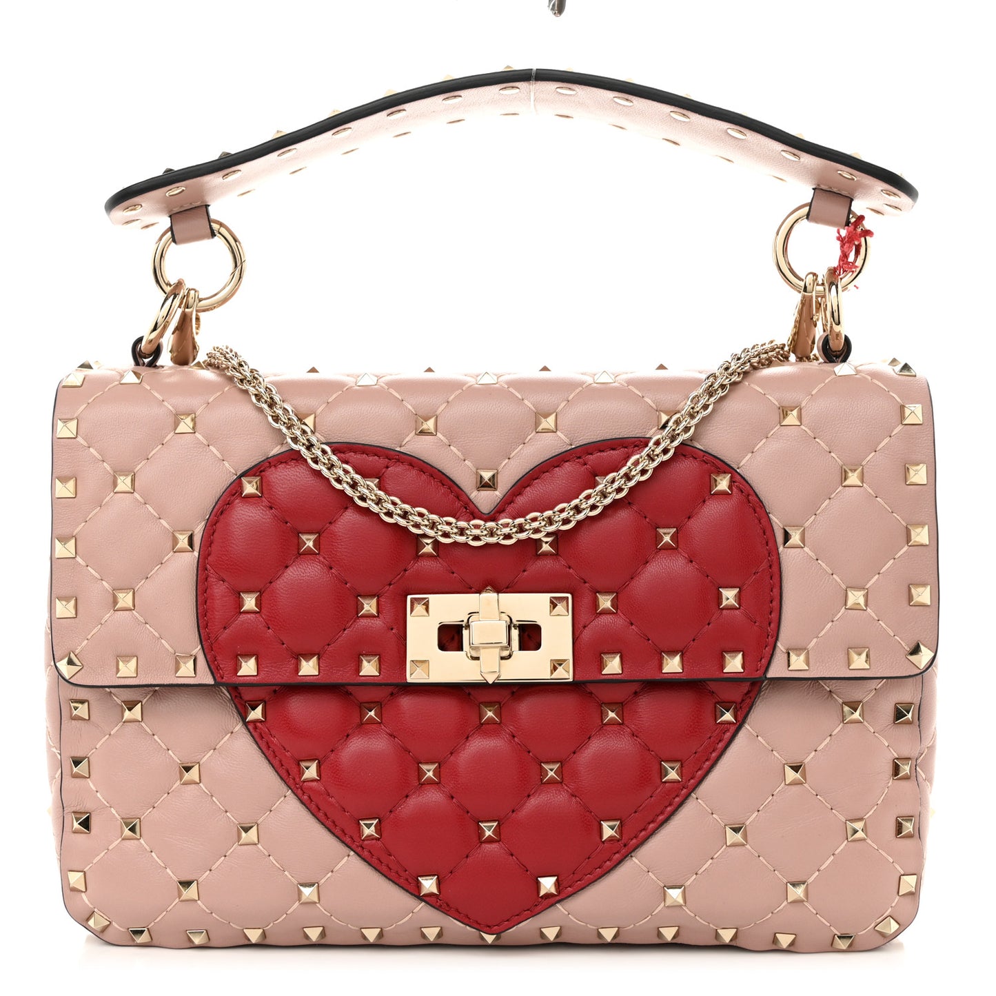 Nappa Quilted Heart Medium Rockstud Spike Shoulder Bag Poudre