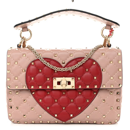 Valentino Garavani Nappa Quilted Heart Medium Rockstud Spike Shoulder Bag Poudre 1 of 9