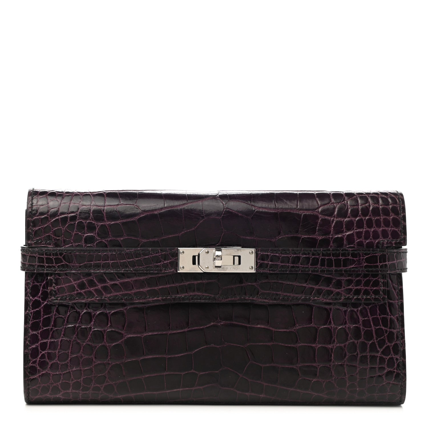 Hermes Matte Alligator Kelly Longue Wallet Prunoir 1 of 8