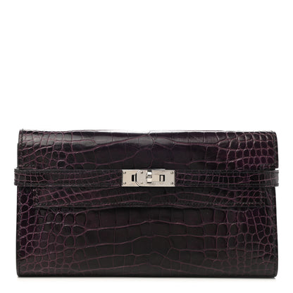 Hermes Matte Alligator Kelly Longue Wallet Prunoir 1 of 8