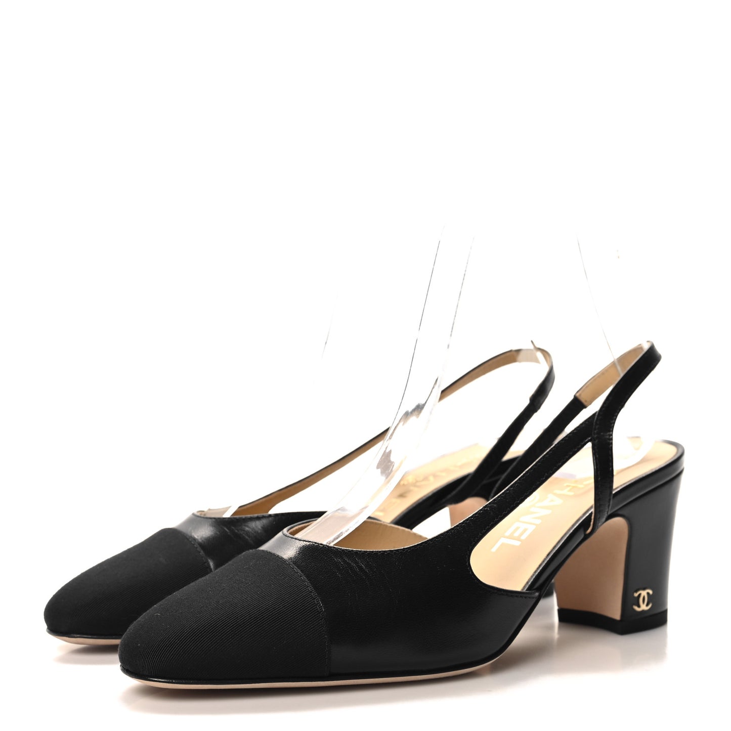 Goatskin Grosgrain Cap Toe CC Slingback Sandals 36 Black