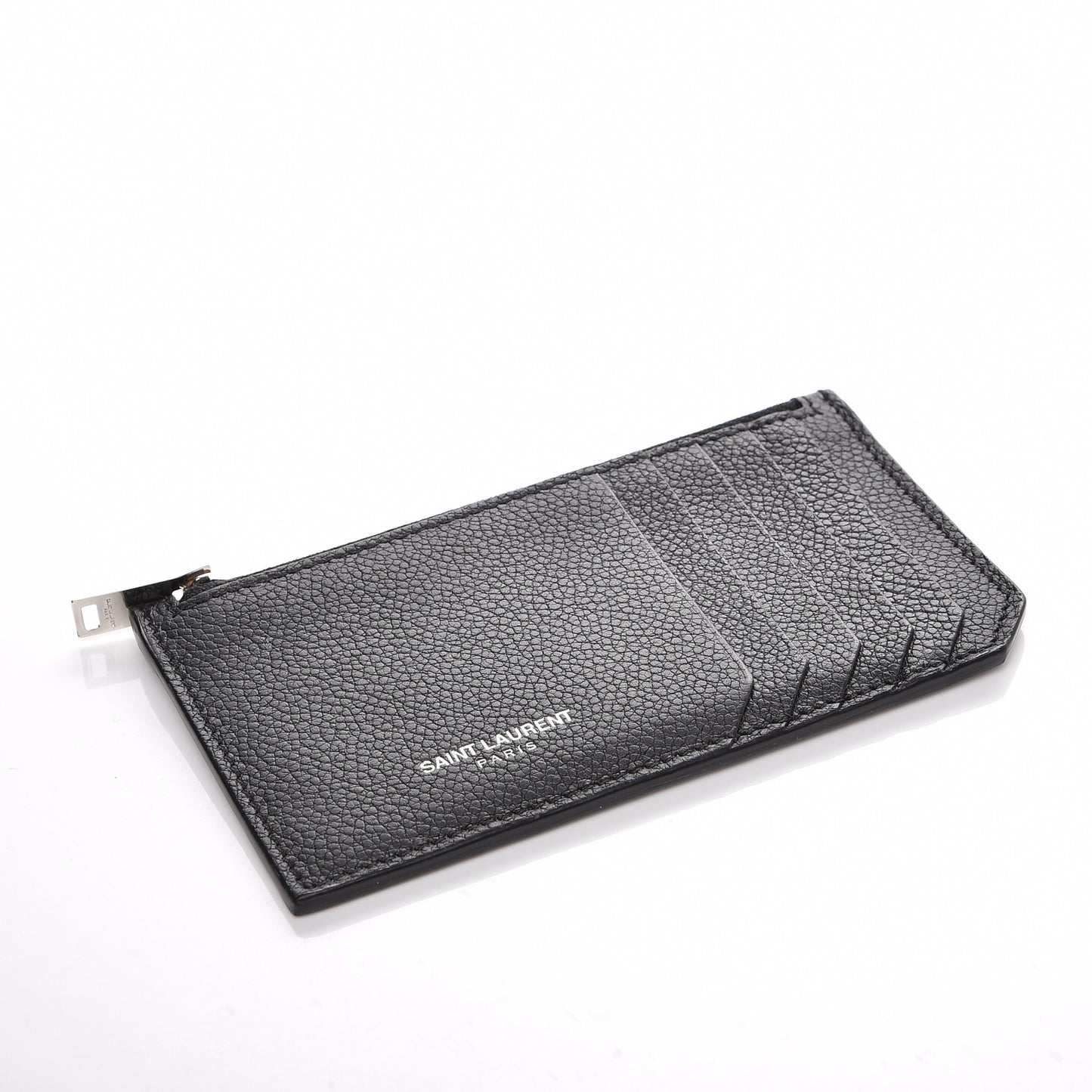 Grained Calfskin 5 Fragments Zip Pouch Card Holder Black