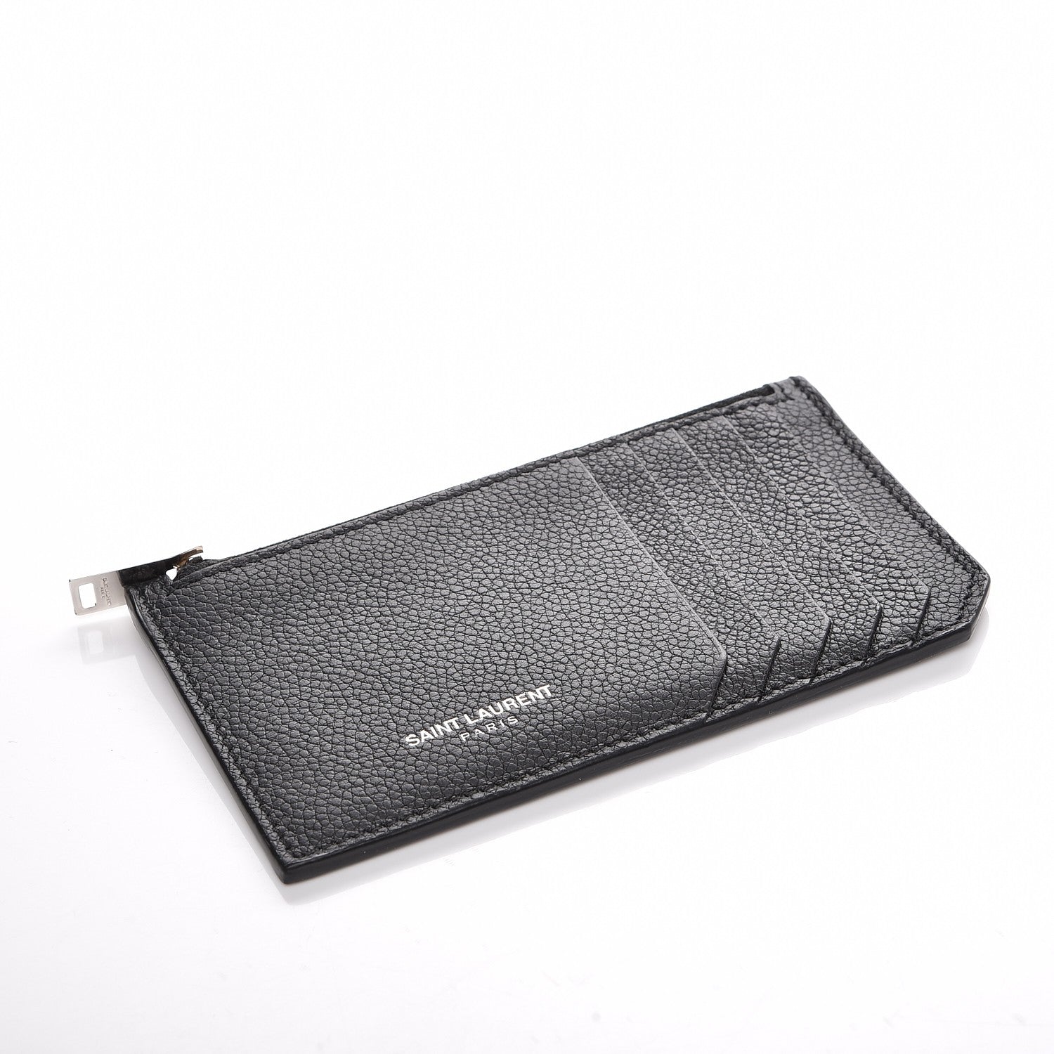 Saint Laurent Grained Calfskin 5 Fragments Zip Pouch Card Holder Black 4 of 8