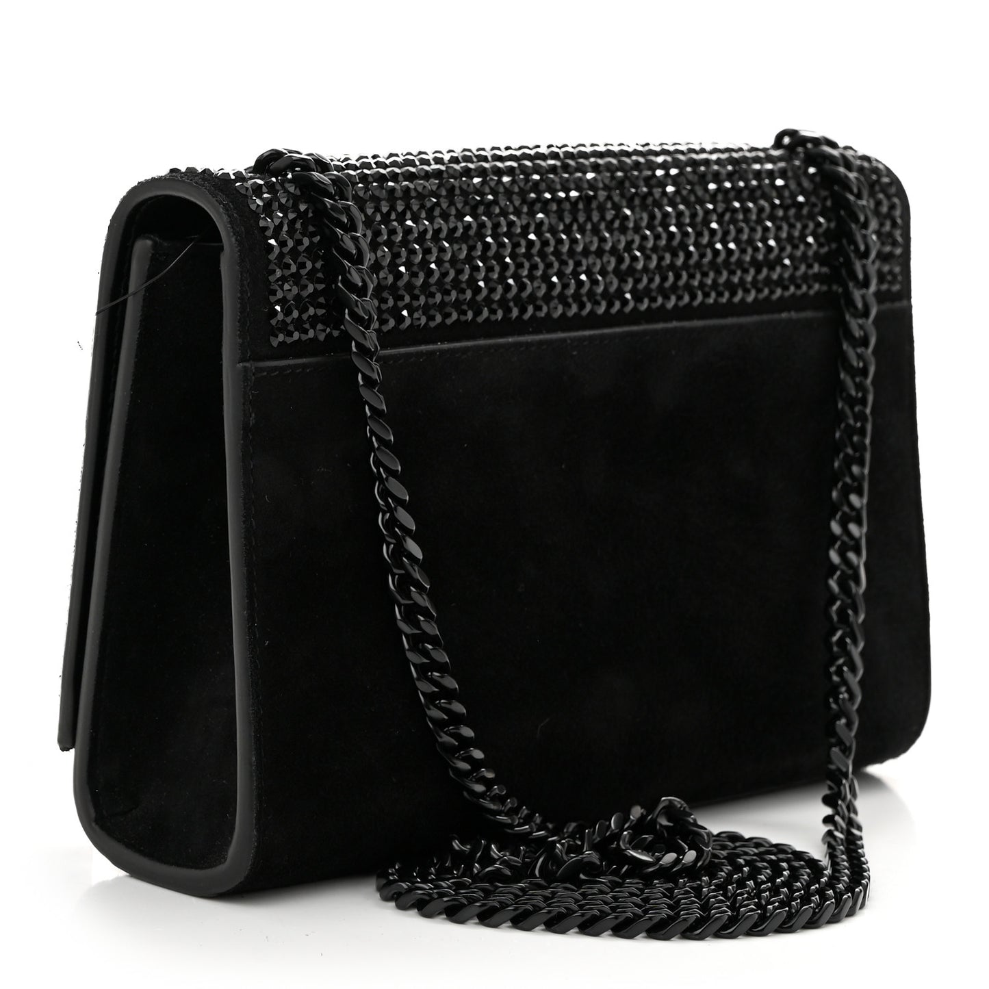 Calfskin Crystal Studded Small Classic Monogram Kate Tassel Satchel Black