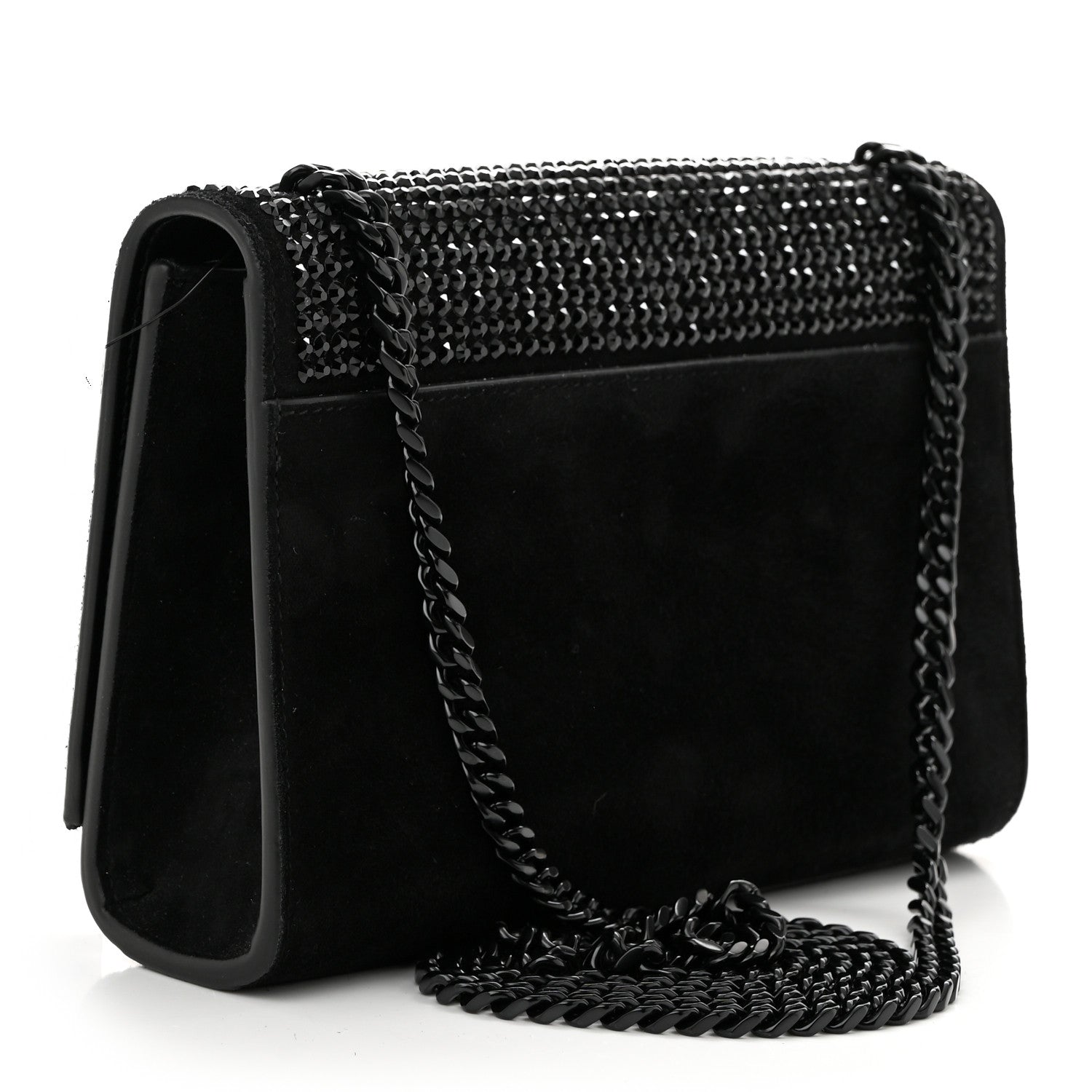 Saint Laurent Calfskin Crystal Studded Small Classic Monogram Kate Tassel Satchel Black 3 of 10
