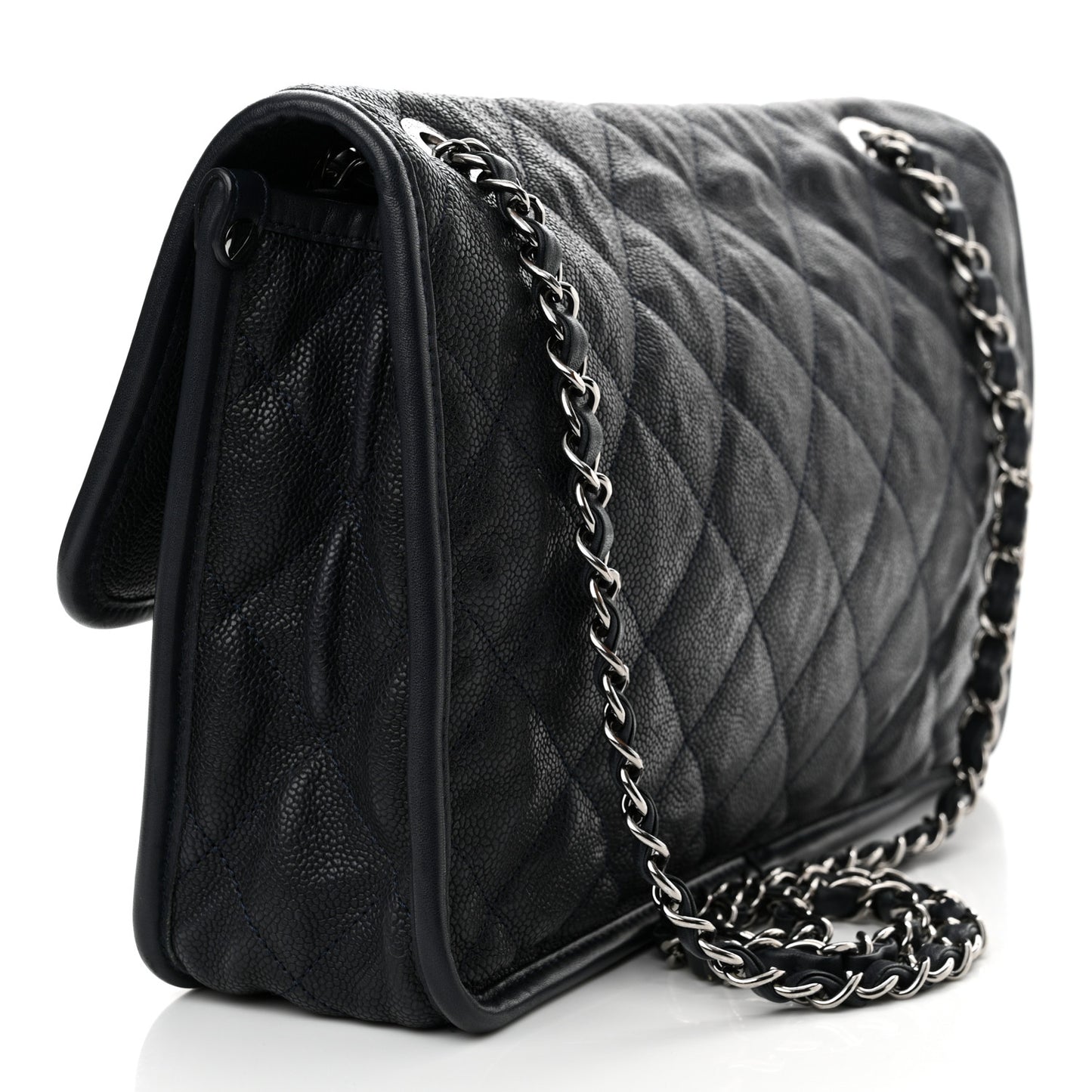 Caviar Quilted Large French Riviera Flap Navy Blue