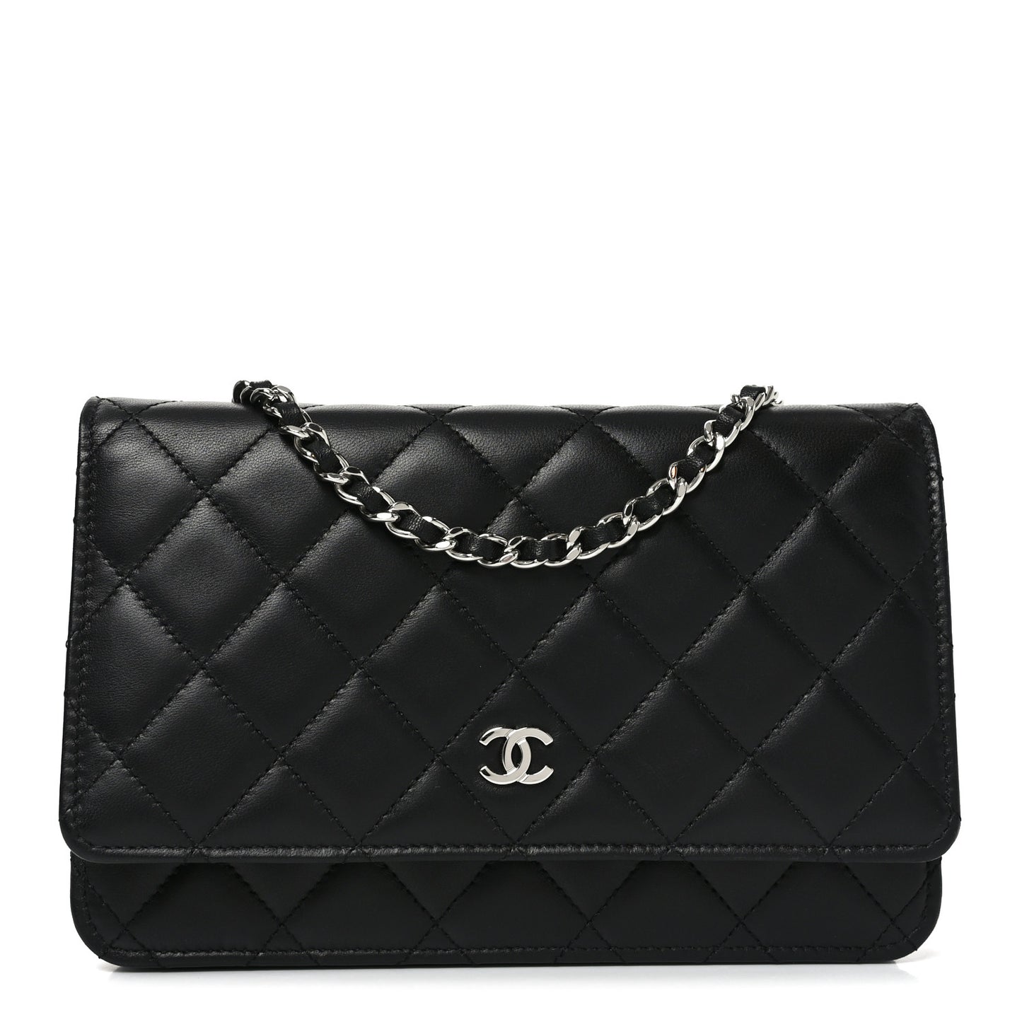Lambskin Quilted Wallet On Chain WOC Black