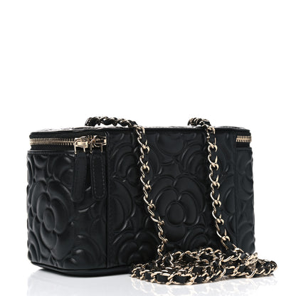 Chanel Lambskin Camellia Embossed Small Vanity Case With Chain Black 2 of 5