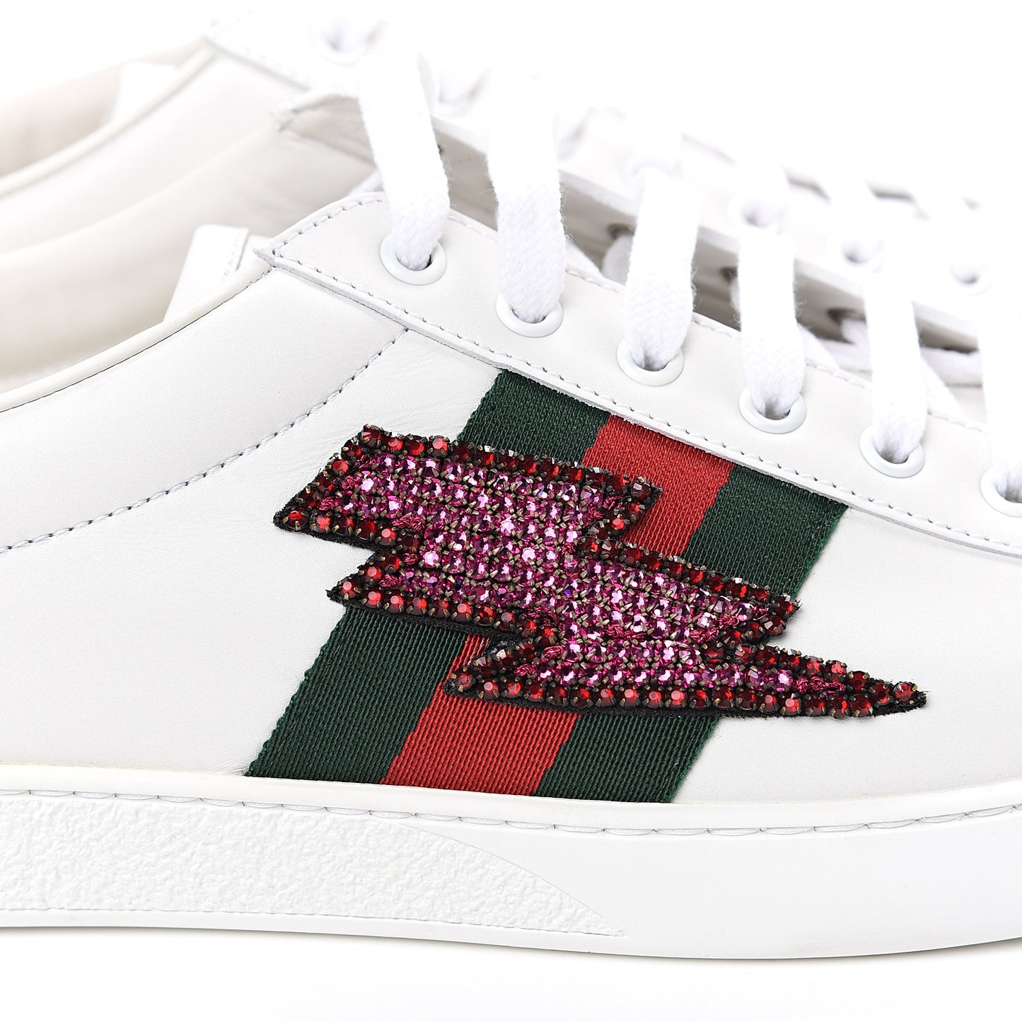 Calfskin Ayers Web Lightning Embroidered Mens Ace Sneakers 11 White