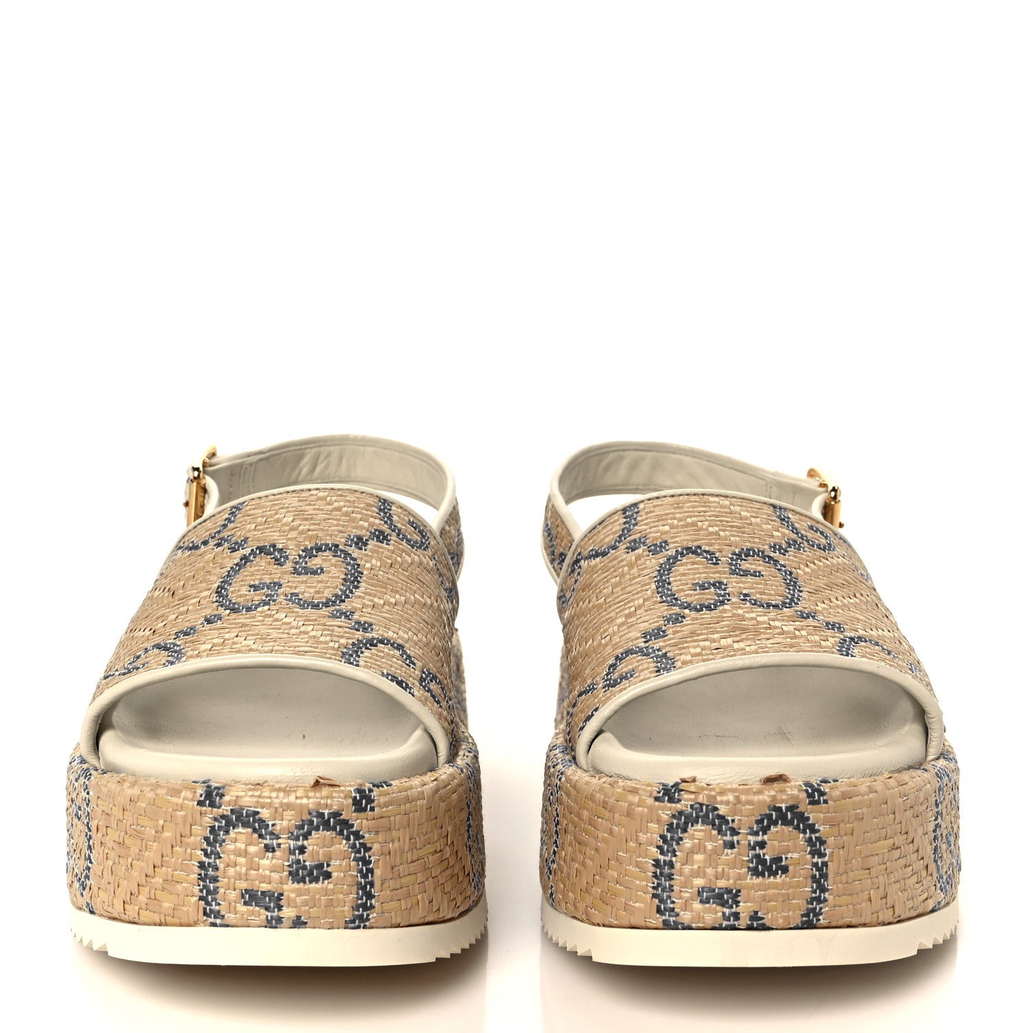 Gucci Raffia GG Monogram Granada Kid Angelina Platform 35mm Slingback Sandals 36 Natural Royale Mystic White 3 of 9
