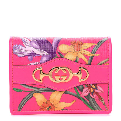 Gucci Calfskin Flora Print Zumi Card Case Fuxia Fluo 1 of 6
