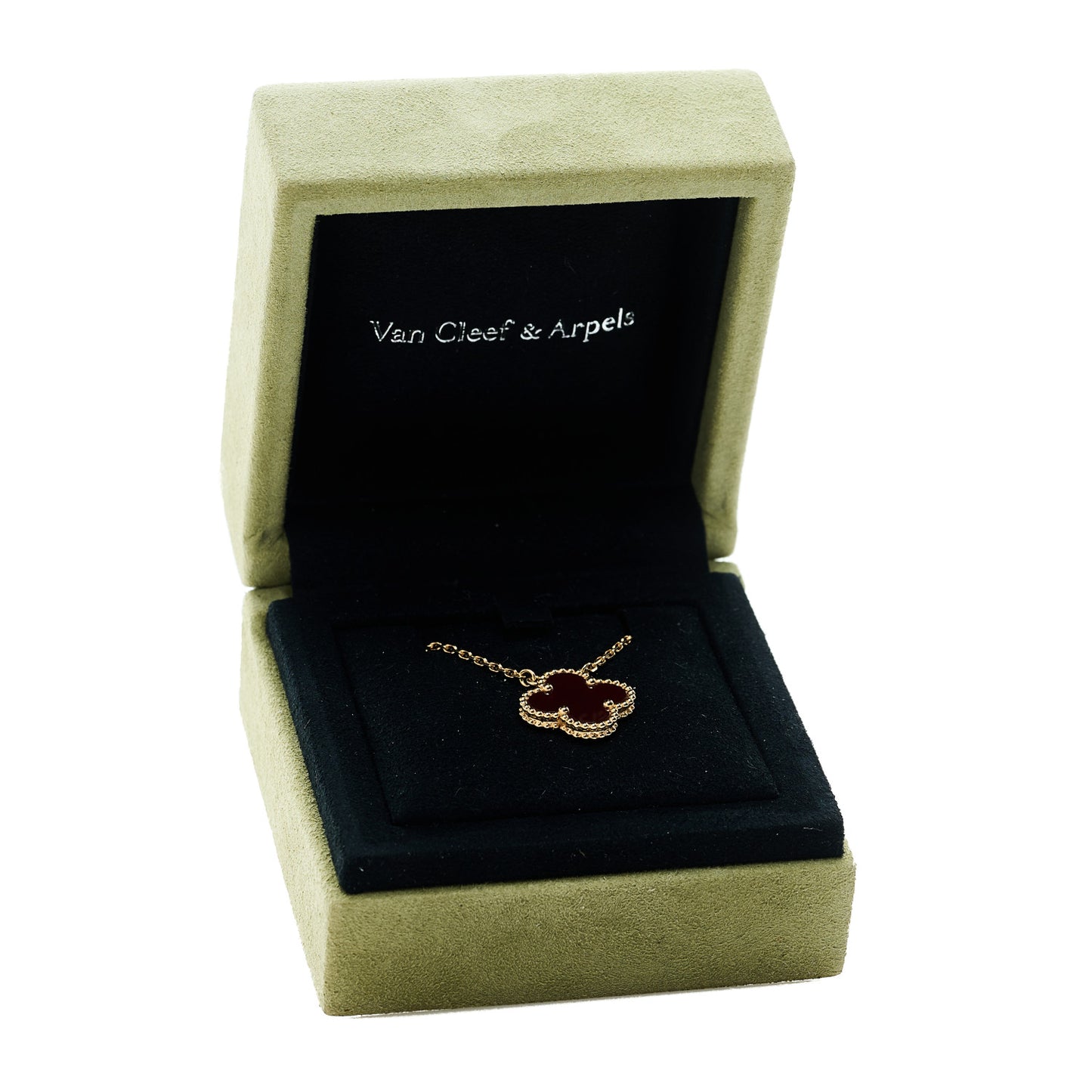 VAN CLEEF &amp; ARPELS 18K Yellow Gold Carnelian Vintage Alhambra Pendant Necklace