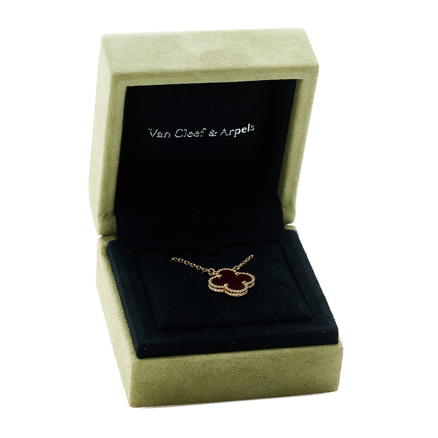 Van Cleef & Arpels VAN CLEEF &amp; ARPELS 18K Yellow Gold Carnelian Vintage Alhambra Pendant Necklace 6 of 6