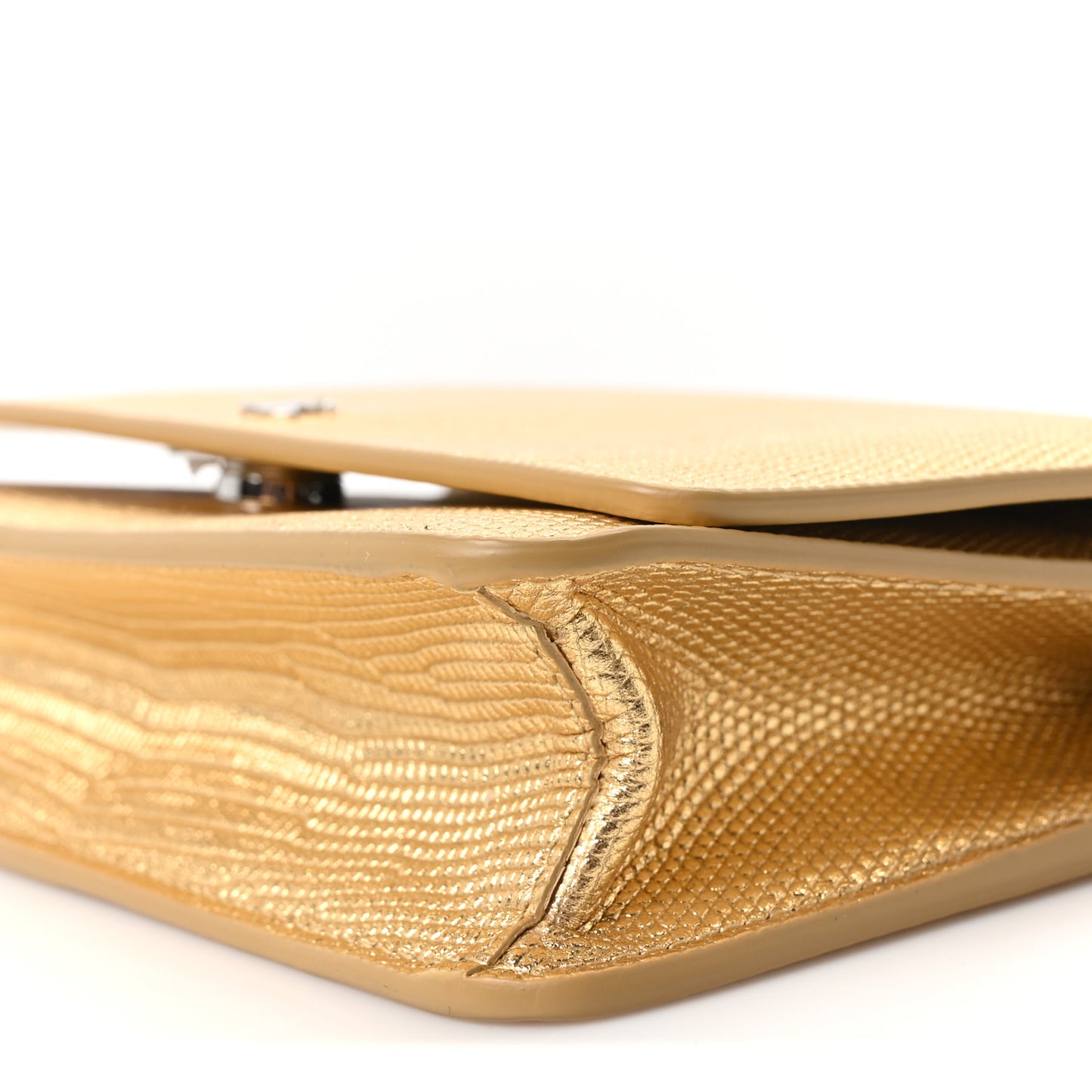 Calfskin Lizard Embossed Wallet On Chain WOC Gold