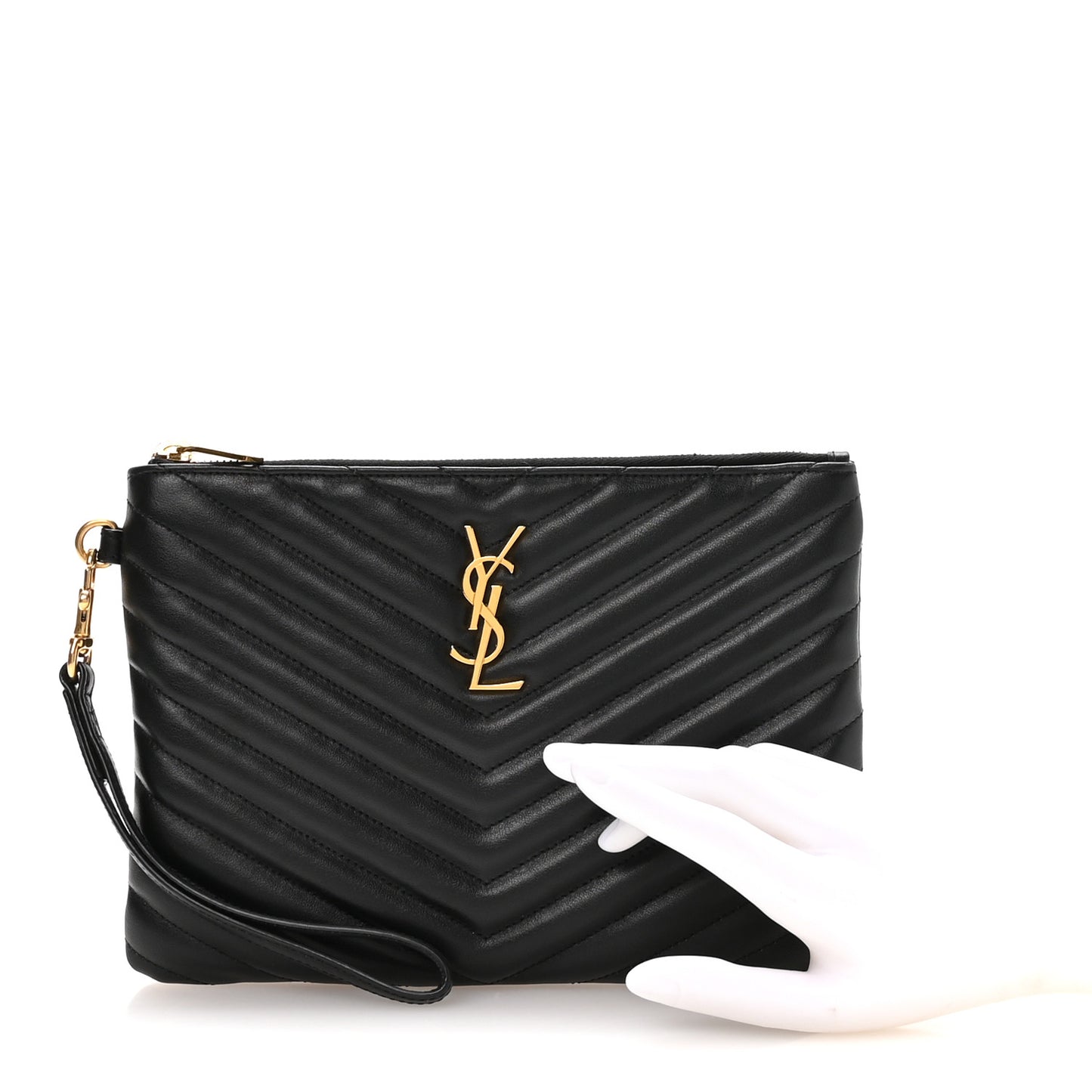Calfskin Matelasse Chevron Monogram A5 Wristlet Black